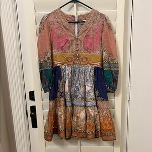 Zimmermann Patchwork Mini Dress in Pink, Mustard, Navy, Teal